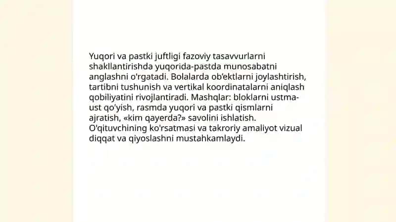 Fazoviy tasavvurlarni shakllantirishda qaysi juftliklar asosiy 4