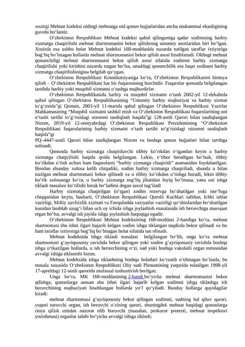 Taraflar ixtiyoriga bogʻliq boʻlmagan holatlar boʻyicha mehnat shartnomasini bekor qilish 4