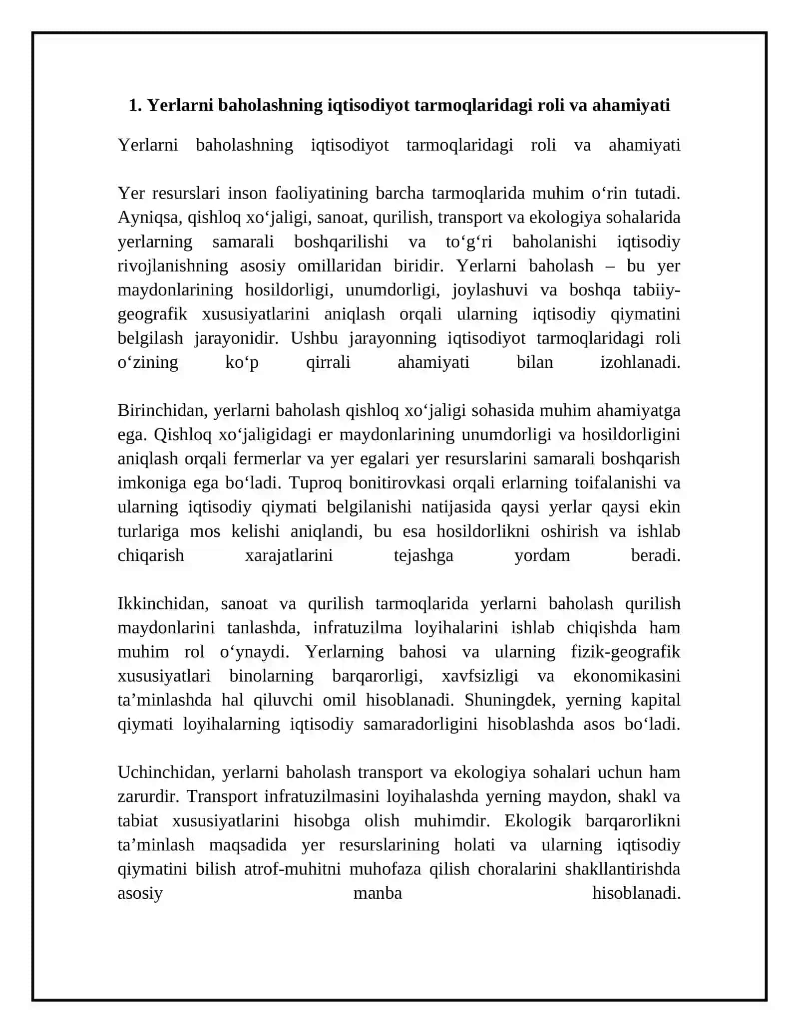 Yerlarni baholash iqtisodiyot tarmoqlarida uning ahamiyati. Tuproq bonitirovkasini o‘tkazish uchun asos qilib olinadigan tuproqning belgilari 4
