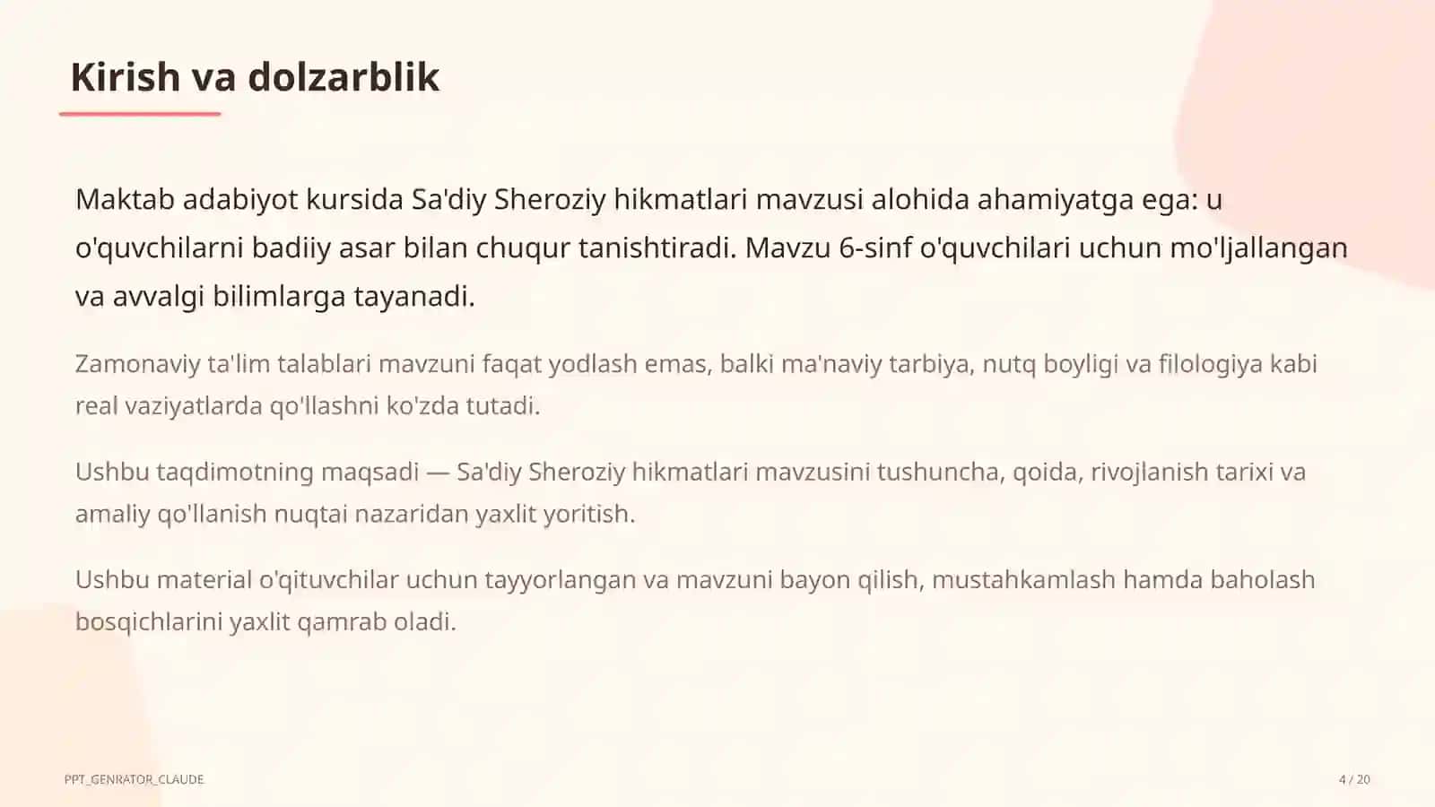 Sa'diy Sheroziy hikmatlari (6-sinf) 4