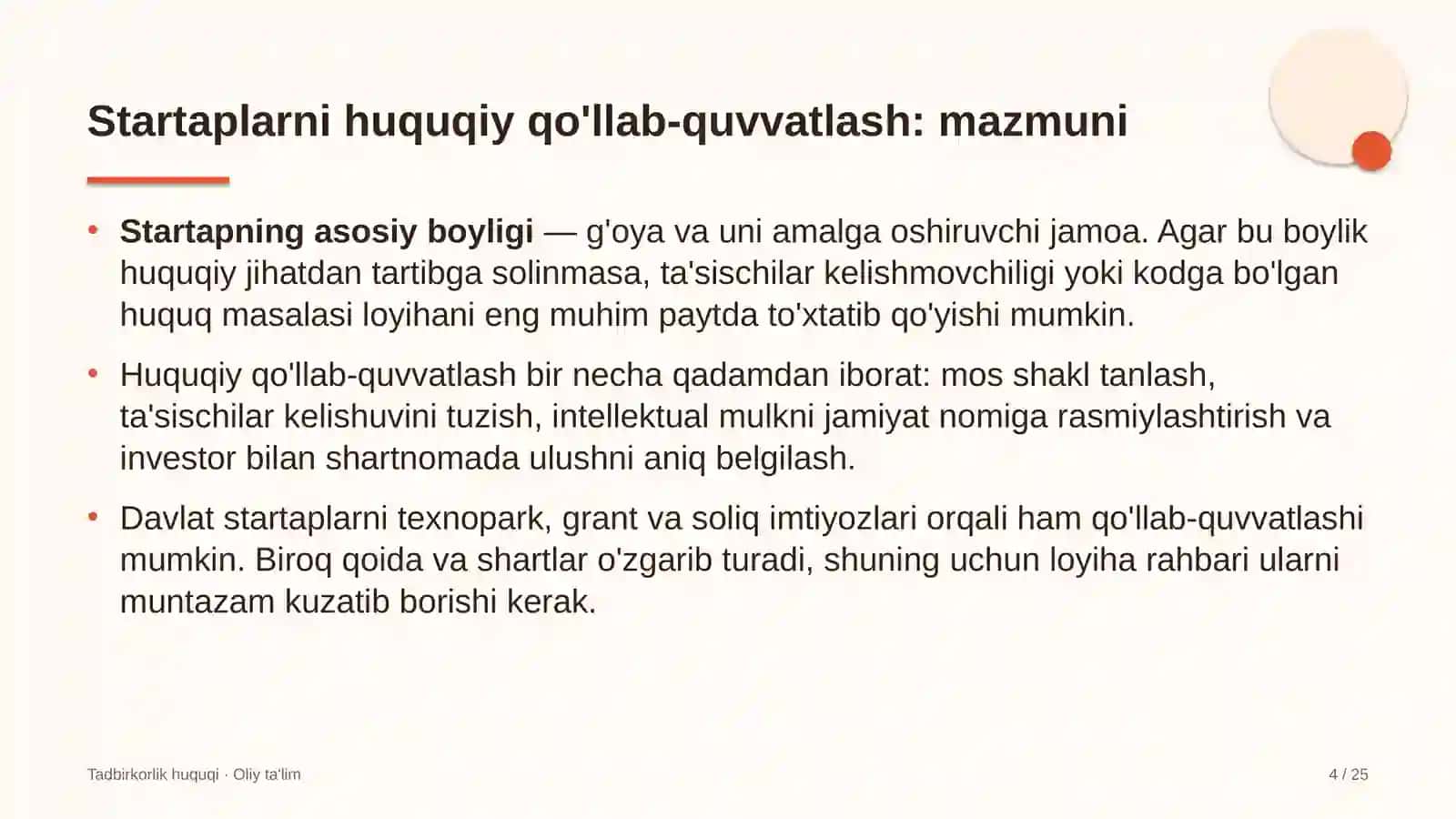 Tadbirkorlik huquqi · Oliy ta'lim 4