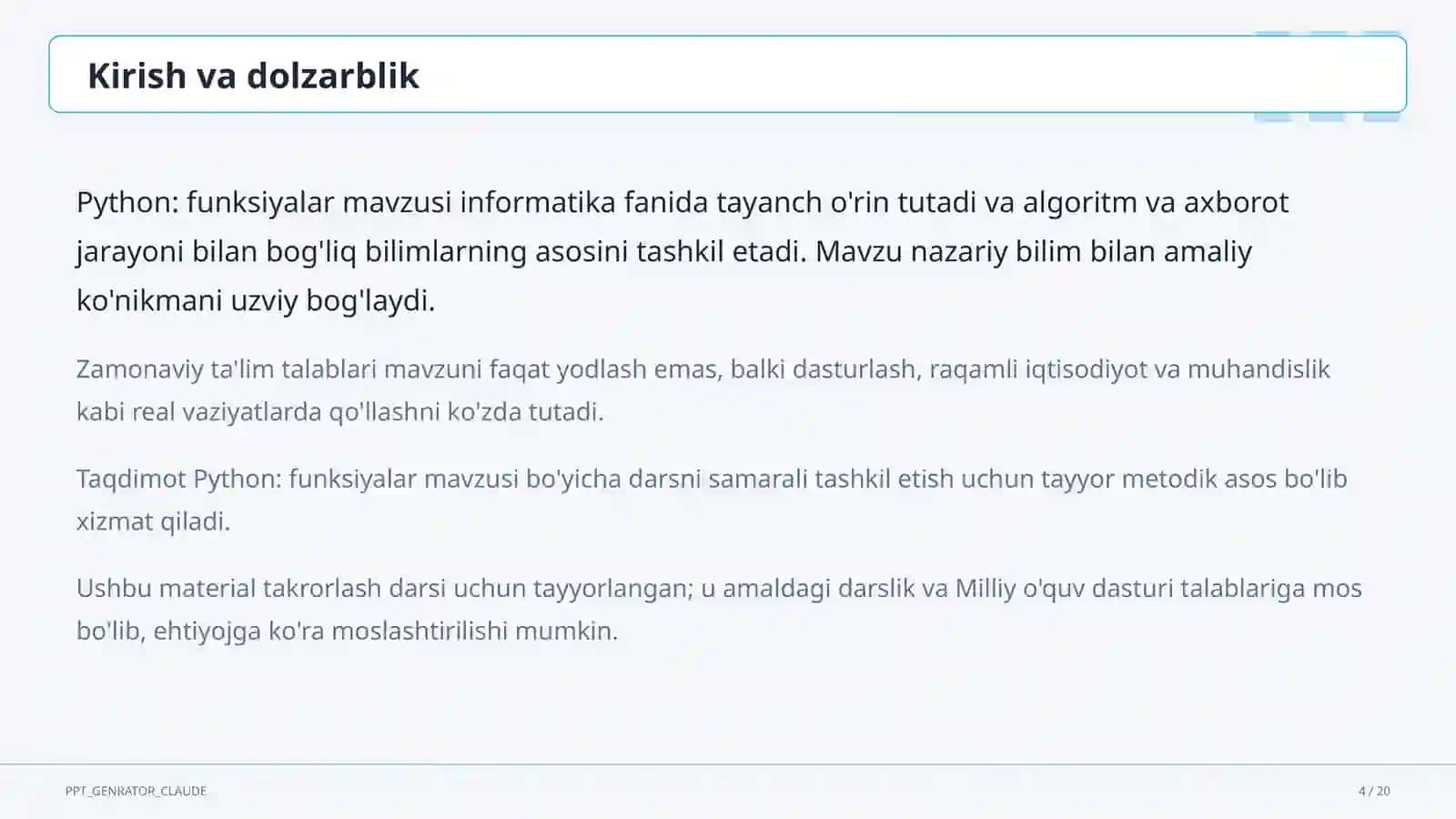 Python: funksiyalar (9-sinf) 4
