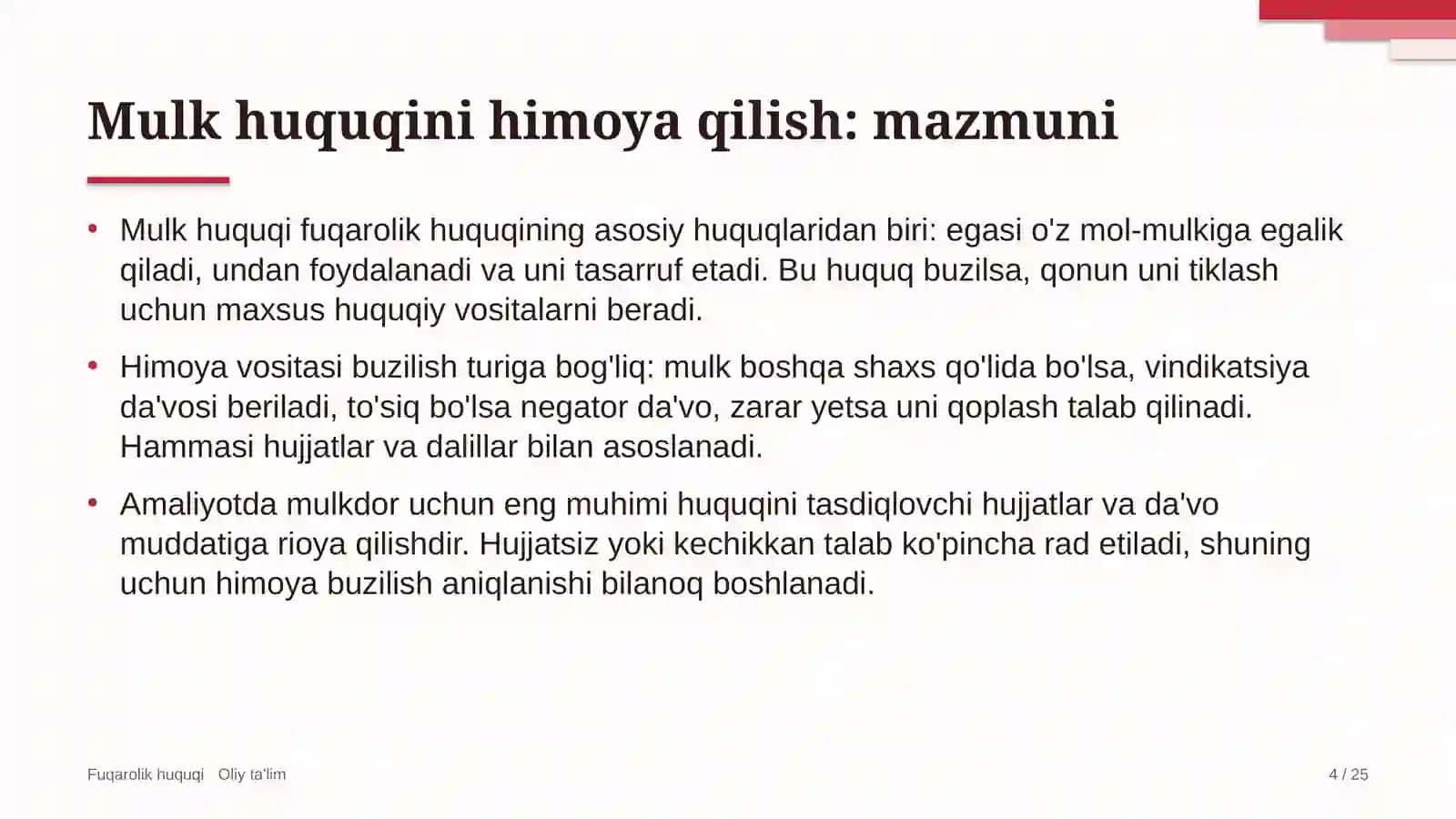 Mulk huquqini himoya qilish: mohiyati 4