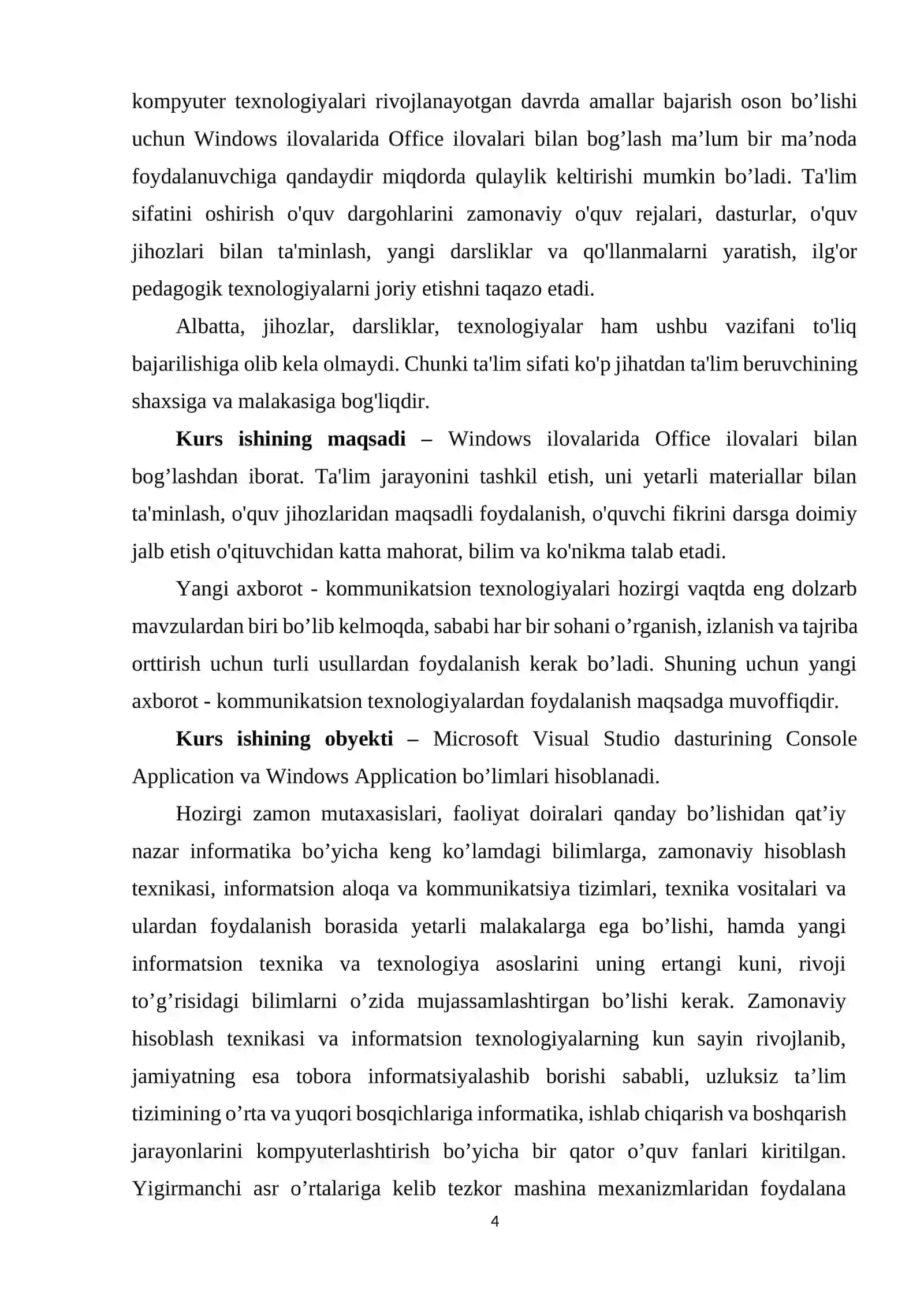 DASTURLASH ASOSLARI FANIDAN KURS ISHI 4