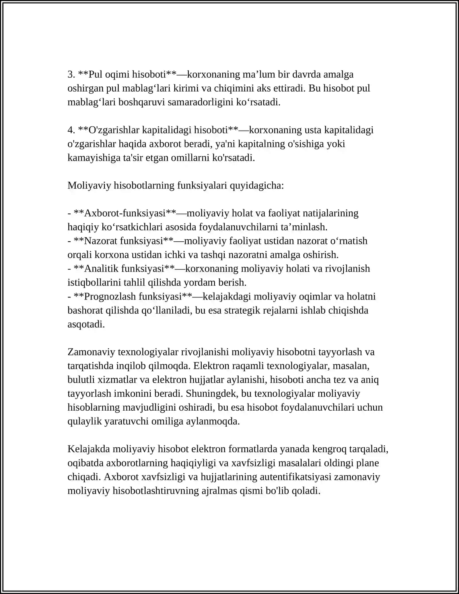ZAMONAVIY SHAROITLARDA MOLIYAVIY HISOBOT MAZMUNI FUNKSIYALAR VA TURLARI 4