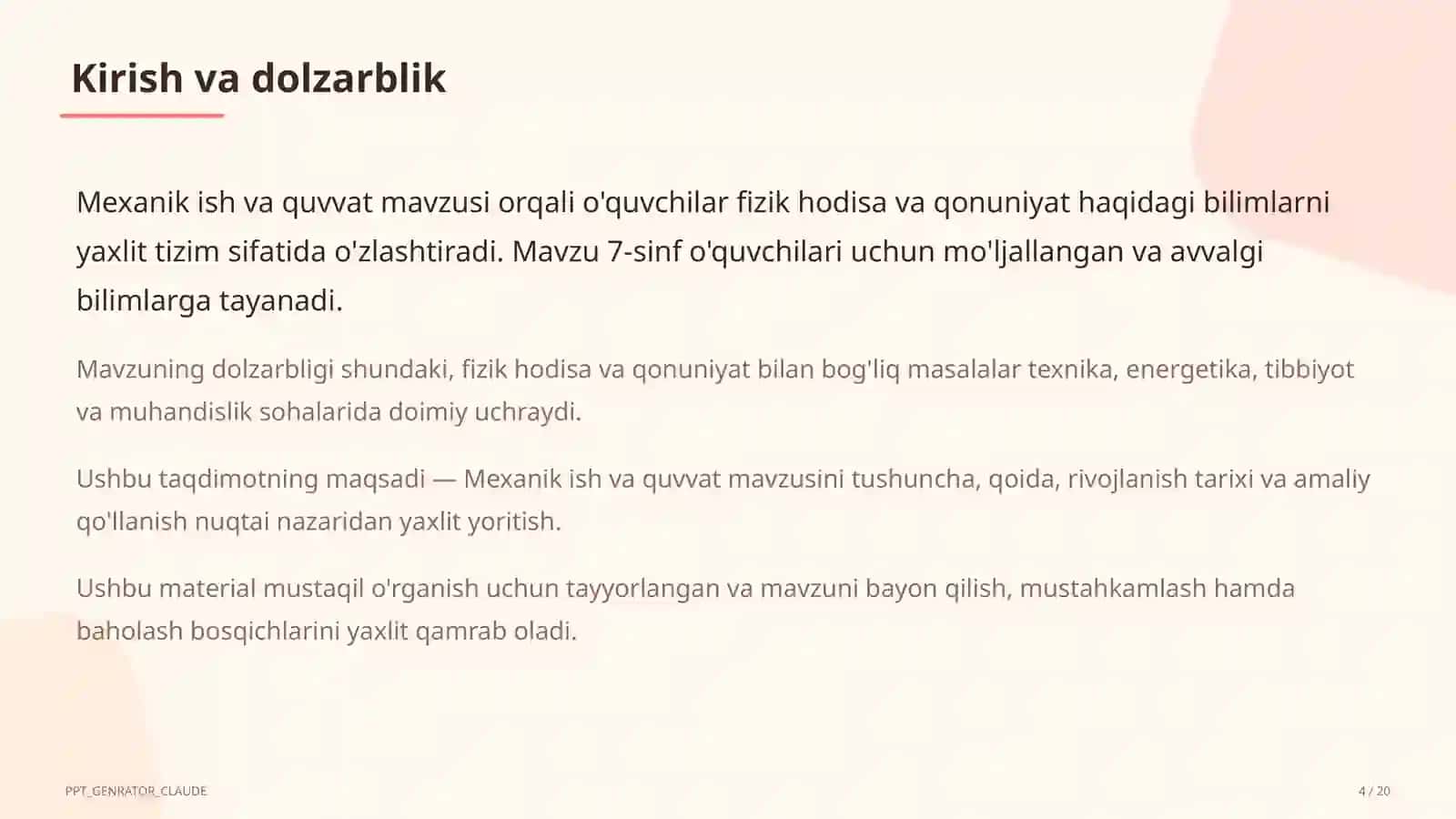 Mexanik ish va quvvat (7-sinf) 4