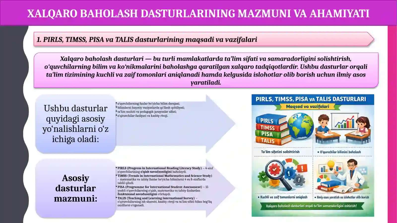 PIRLS, TIMSS, PISA, TALIS xalqaro baholash dasturlarida ishtirok etishga tayyorlashda axborot texnologiyalaridan foydalanish 4