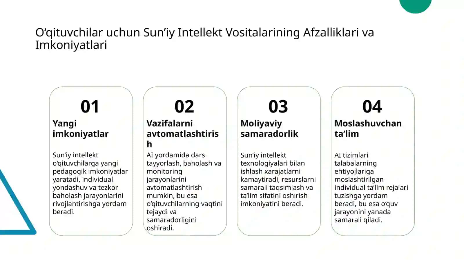 O‘QITUVCHILAR UCHUN SUN’IY INTELLEKT (SI) SAVODXONLIGI 4