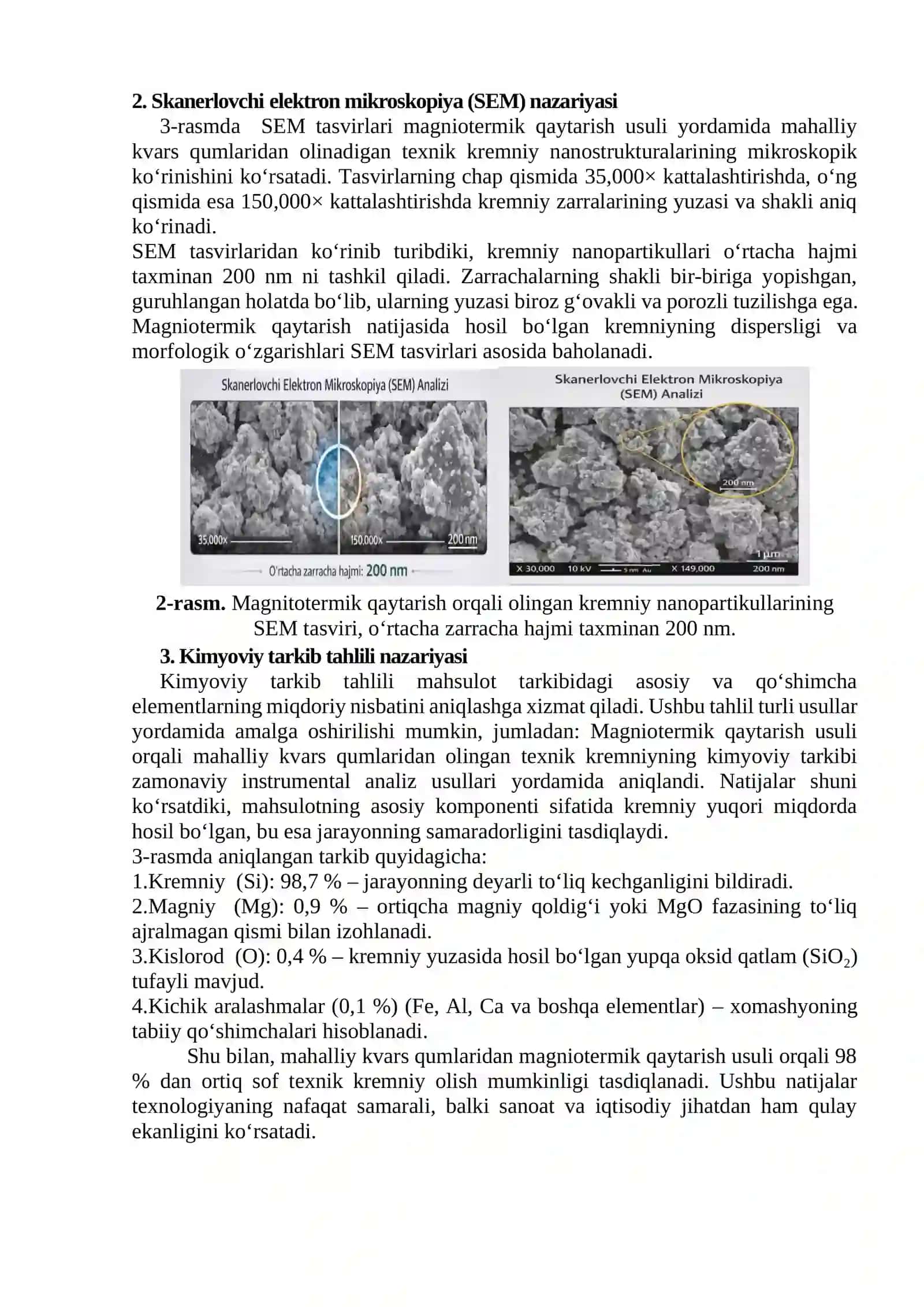 MAGNIOTERMIK QAYTARISH USULI ORQALI MAHALLIY KVARS QUMLARIDAN TEXNIK KREMNIY OLISH TEXNOLOGIYASI 4