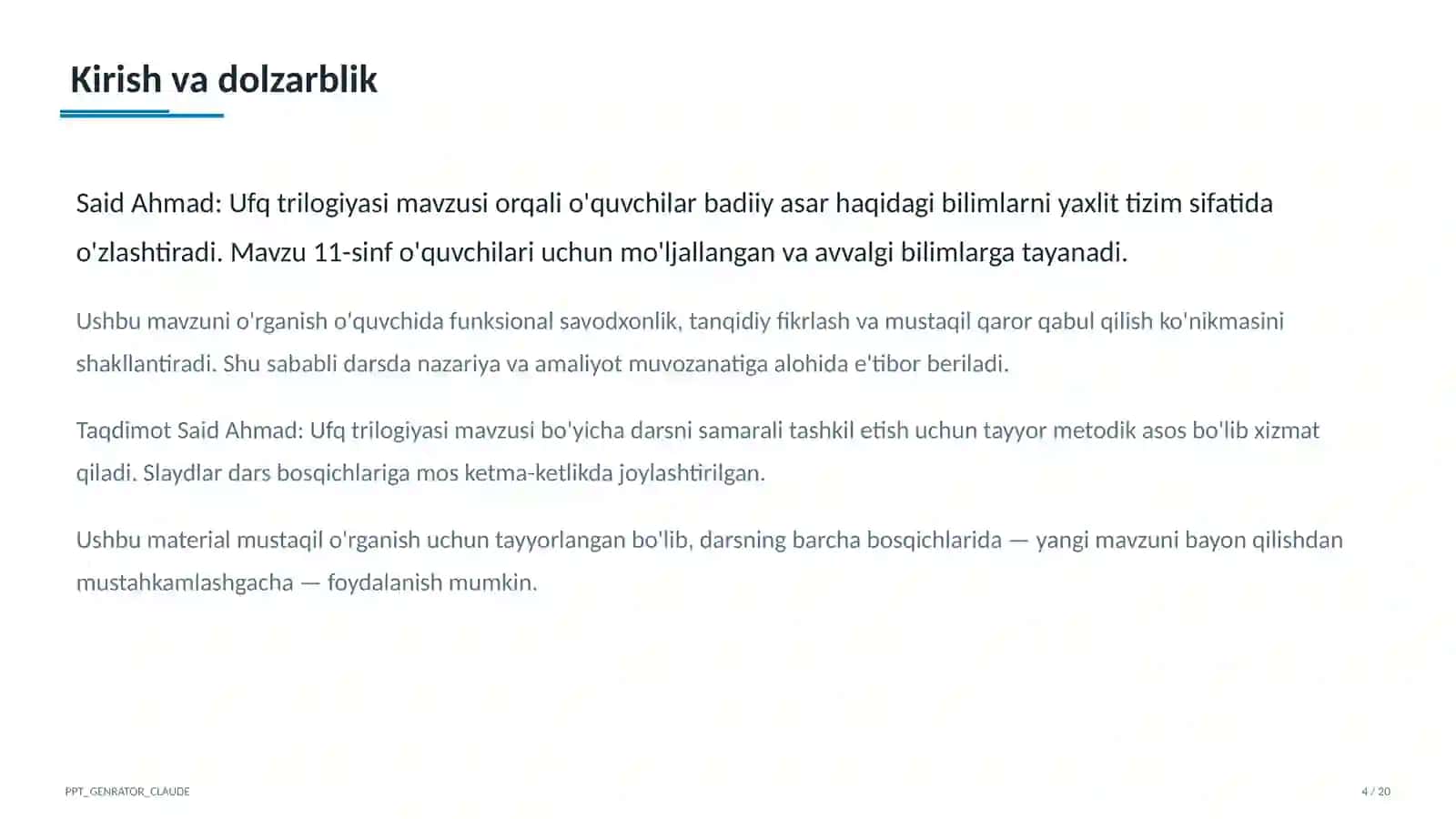 Said Ahmad: Ufq trilogiyasi (11-sinf) 4