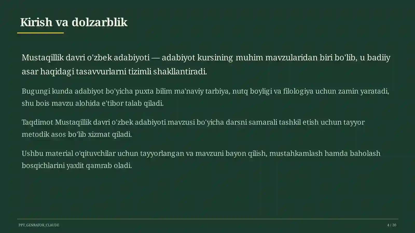 Mustaqillik davri o'zbek adabiyoti (11-sinf) 4