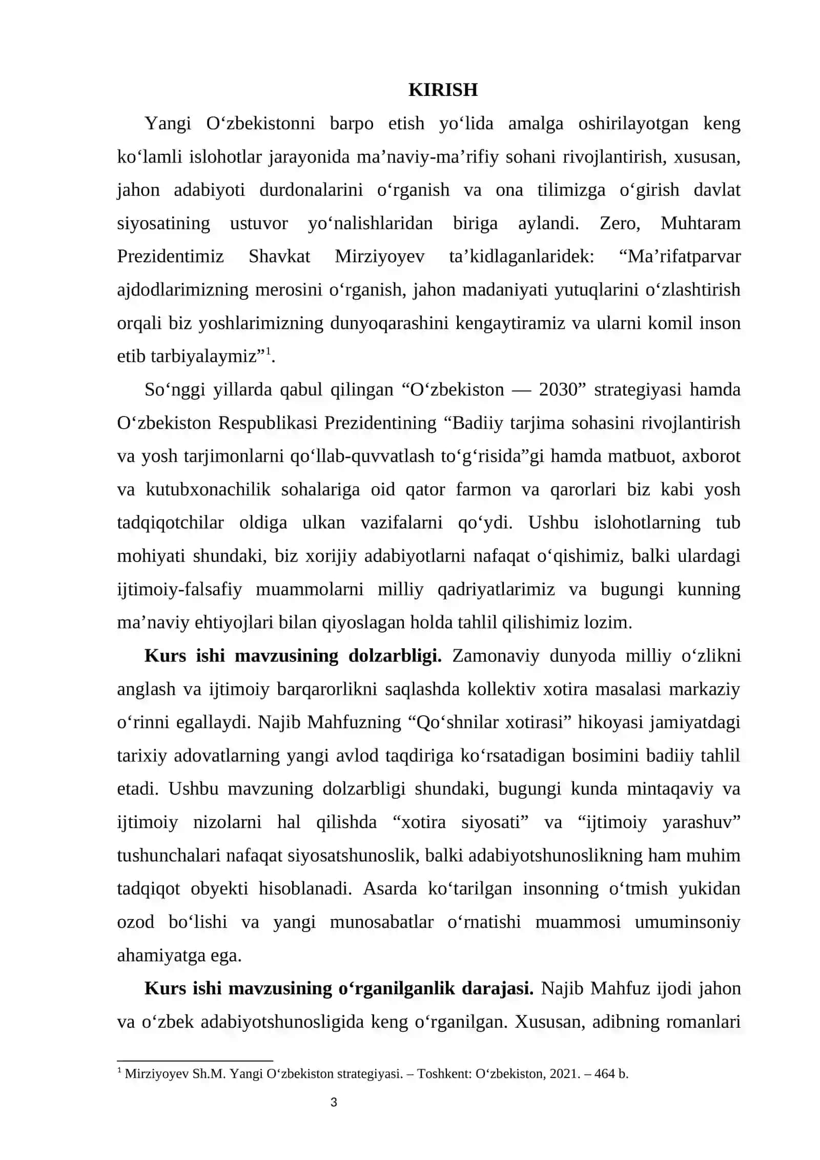 NAJIB MAHFUZNING “ذاكرة الجيران” (“QO‘SHNILAR XOTIRASI”) HIKOYASIDA KOLLEKTIV XOTIRA, AVLODLARARO ADOVAT VA IJTIMOIY YARASHUV MUAMMOSI HAMDA ULARNING TARJIMADAGI IFODASI   MAVZUSIDA 4