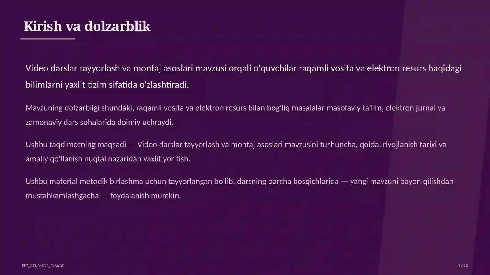 Dars rejasi 4