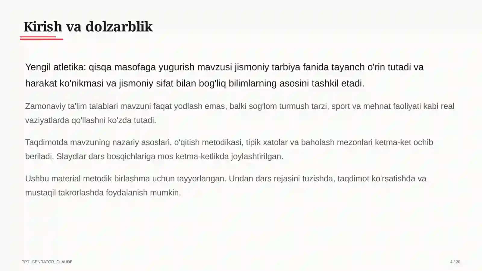 Yengil atletika: qisqa masofaga yugurish (4-sinf) 4