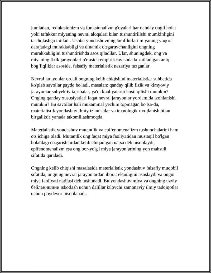 Materialistik tushuncha: ong nevral jarayon sifatida 4