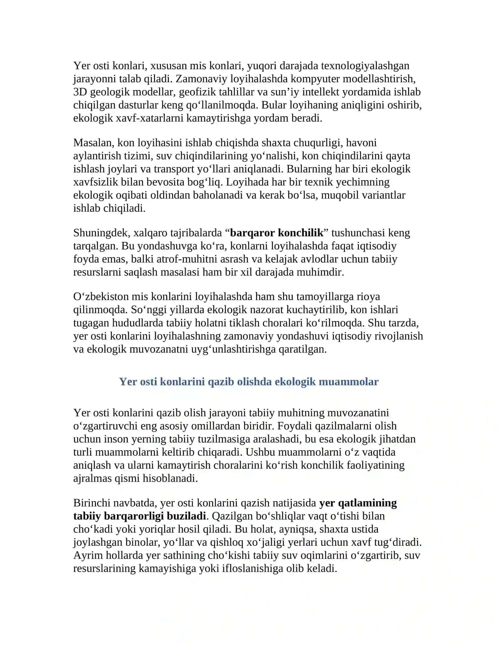 Yer osti konlarini loyihalashda atrof muxitga ta'siri 4