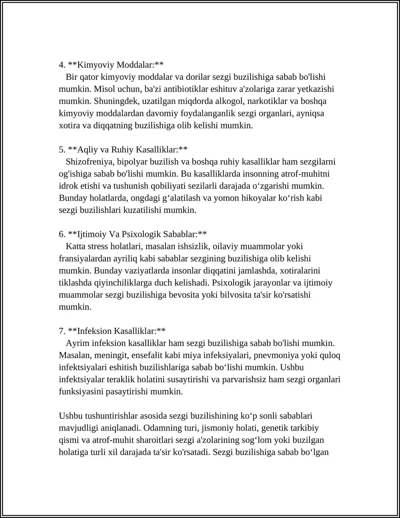 SEZGINING BUZILISHI. TIBBIYOT HODIMLARNING SEZGI JARAYONLARI O'ZGARGAN BEMORLARNI PARVARISHLASHI 4