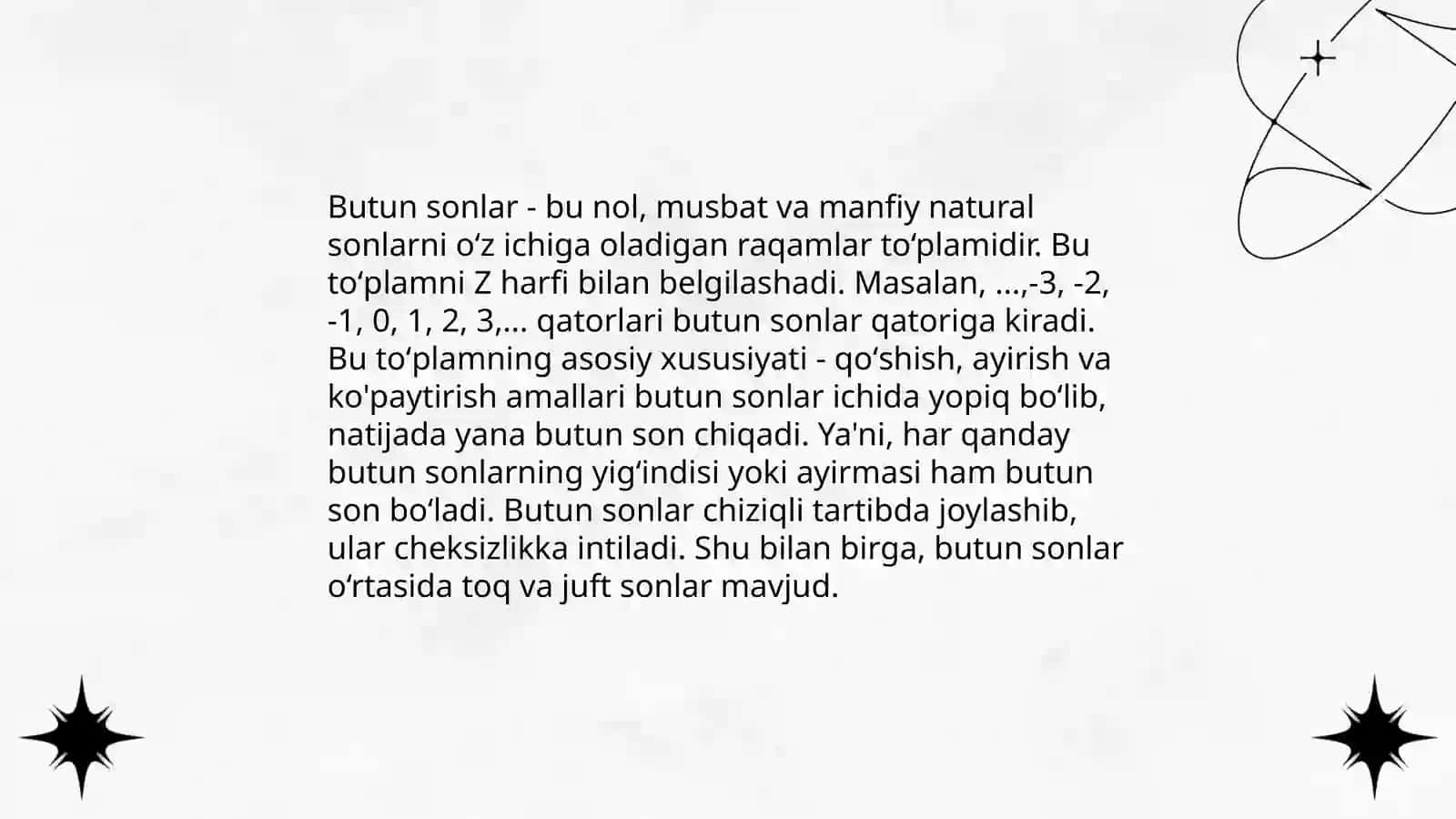 Nomanfiy butun sonlar yigʻindisi va ko‘paytmasini bo‘linishi 4