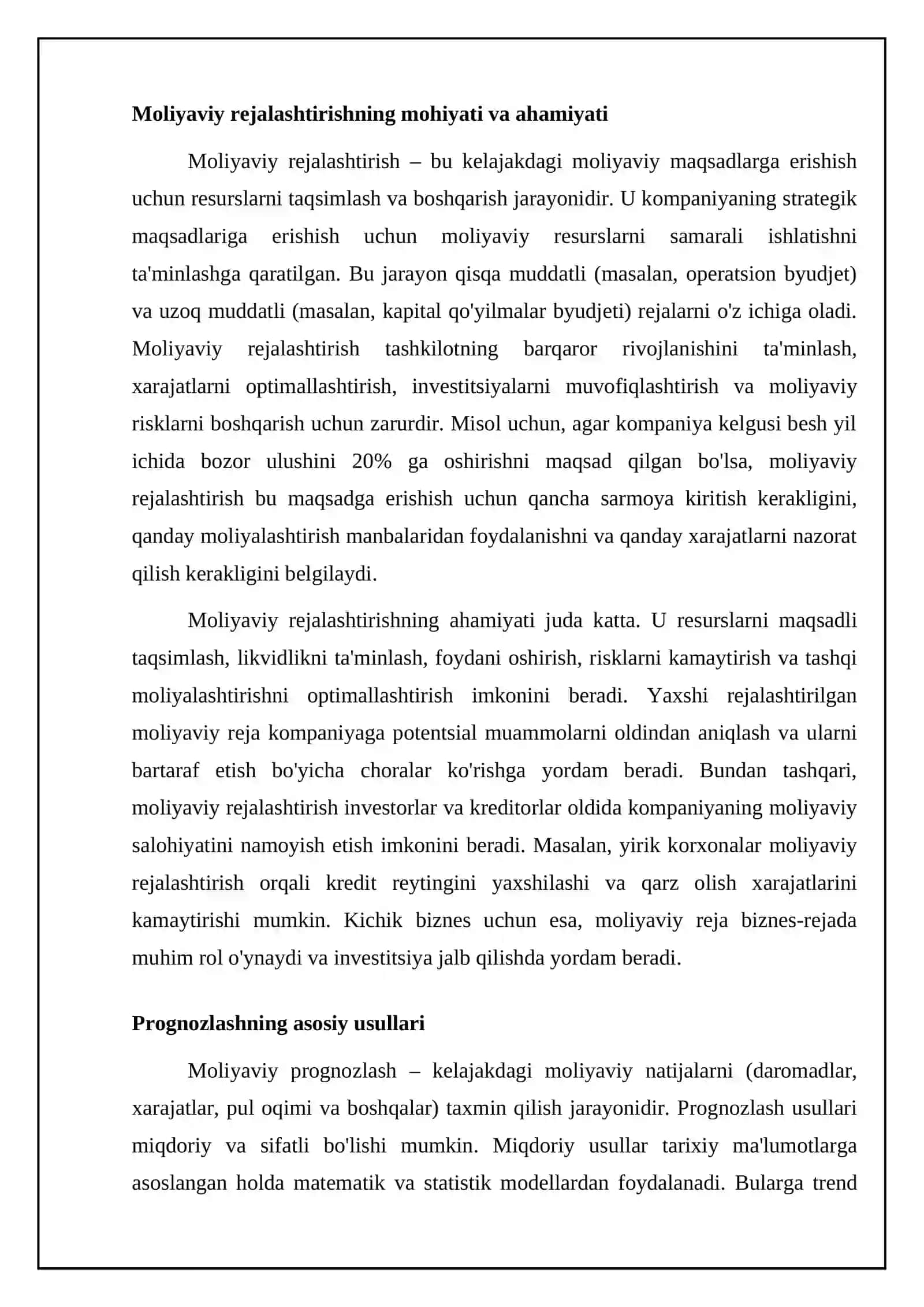 Moliyaviy rejalashtirish va prognozlash asoslari 4