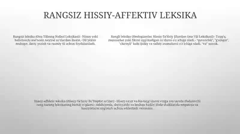 Ona Tilining Nofaol Leksikasi, Neologizmlar. Hissiy-Ta'Siriy Jihatdan Ona Tili Leksikasi; Umumis'Temoldagi Hissiy-Ta'Siriy Bo'Yoqsiz Va Bo'Yoqdor So'Zlar 4