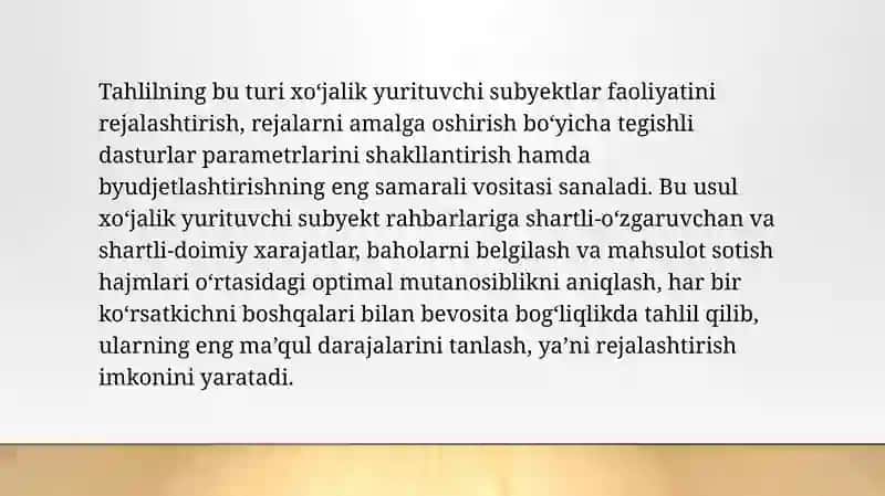 Zararsizlik nuqtasi tahlili va marjinal foyda 4