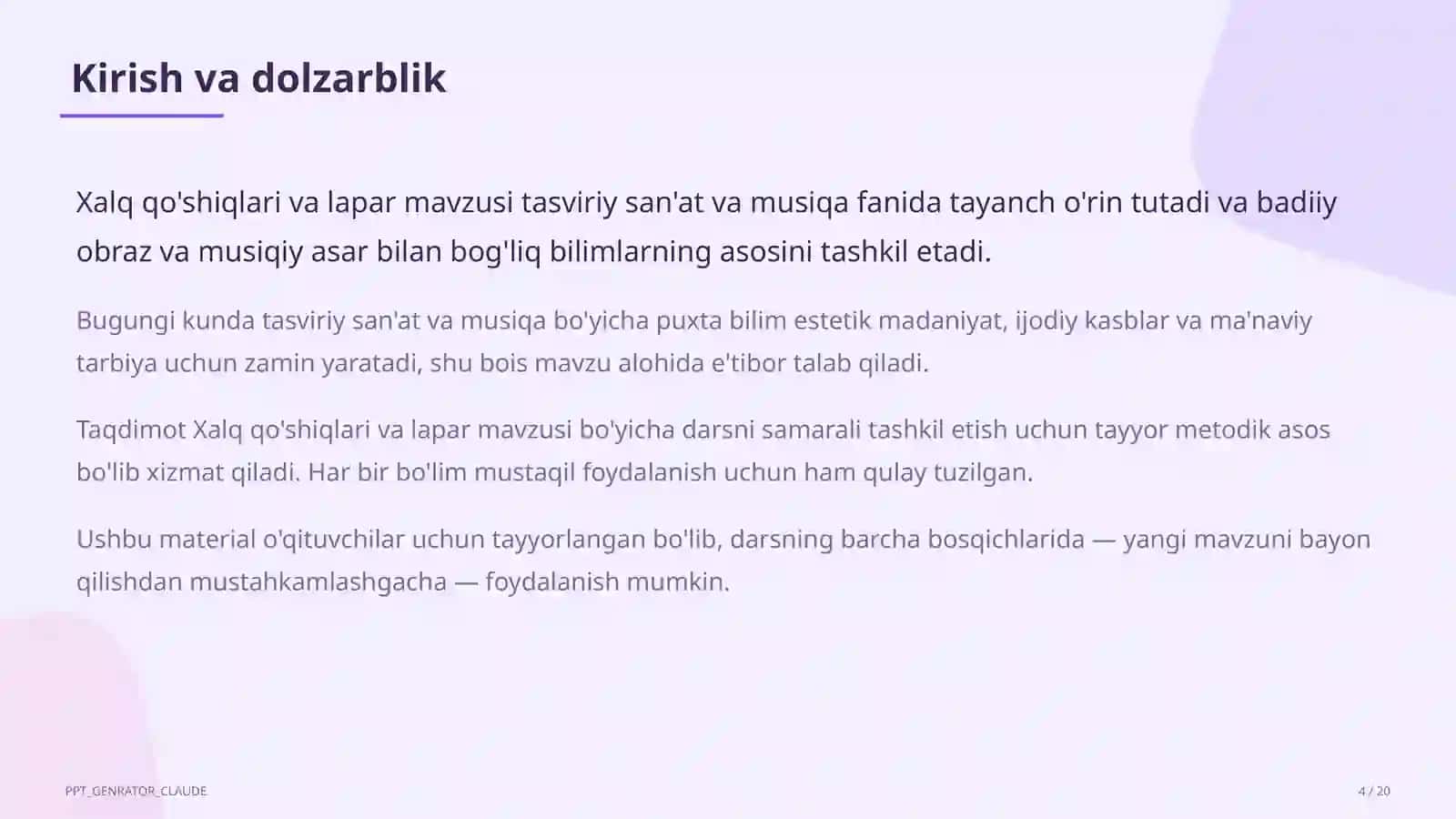 Tasviriy san'at va musiqa (1-7)—o'qituvchilar uchun 4