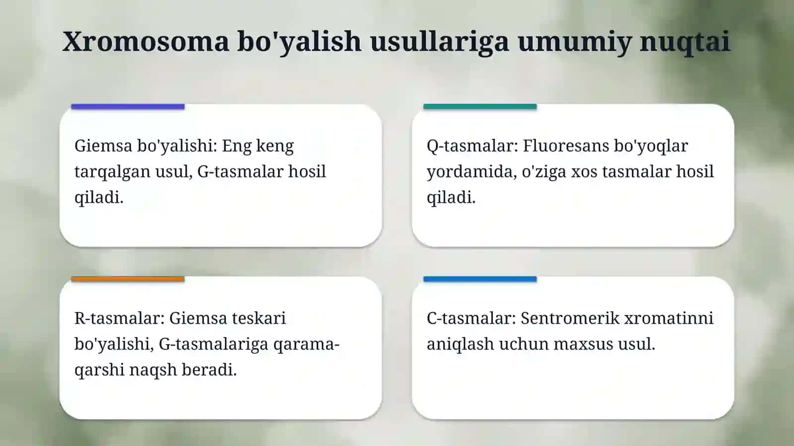 Xromasomalarning bo'yalish va odam kariotipi va idiogrammasi 4