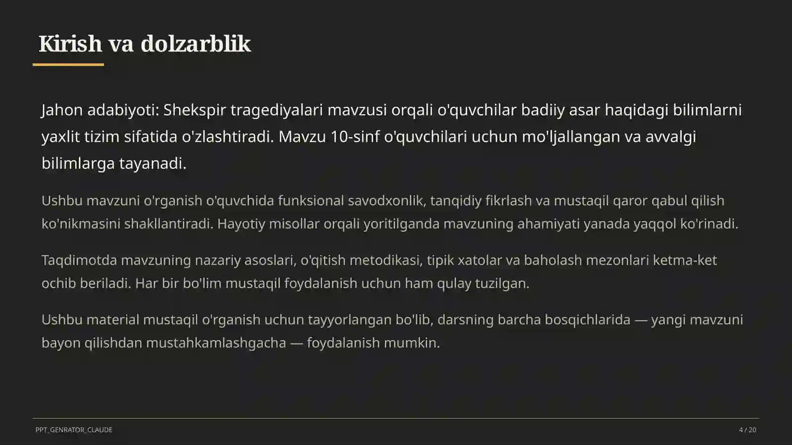 Jahon adabiyoti: Shekspir tragediyalari (10-sinf) 4