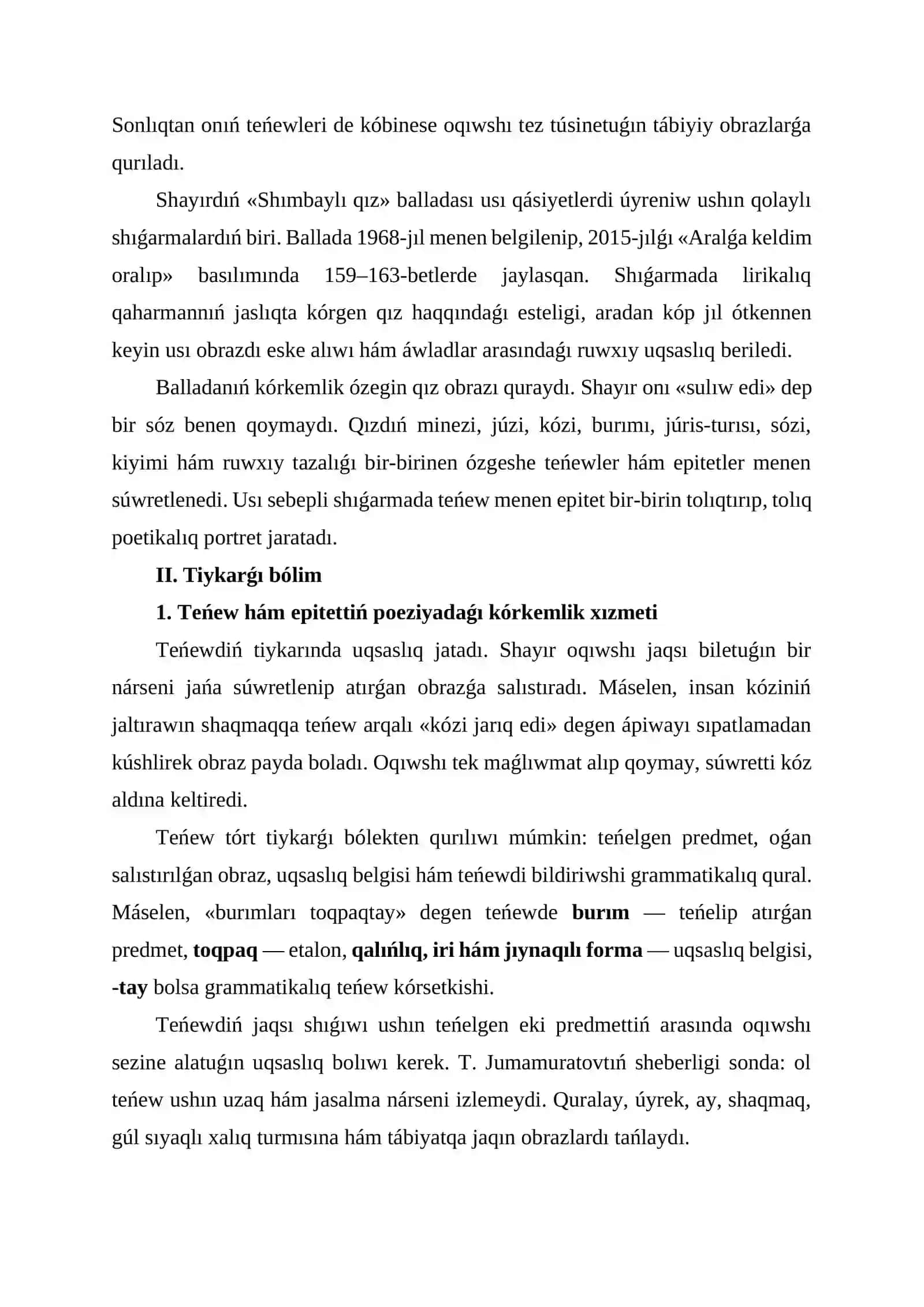 T. Jumamuratov poeziyasında teńew hám epitetlerdiń qollanılıwı 4
