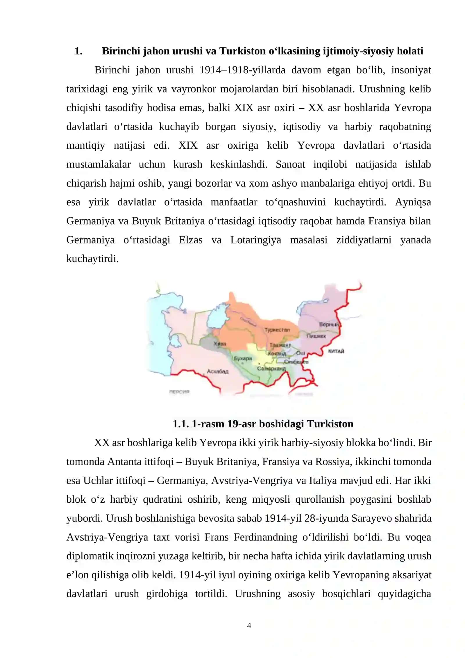 Birinchi jahon urushi yillarida Turkiston o‘lkasidagi ijtimoiy-iqtisodiy va siyosiy hayot 4