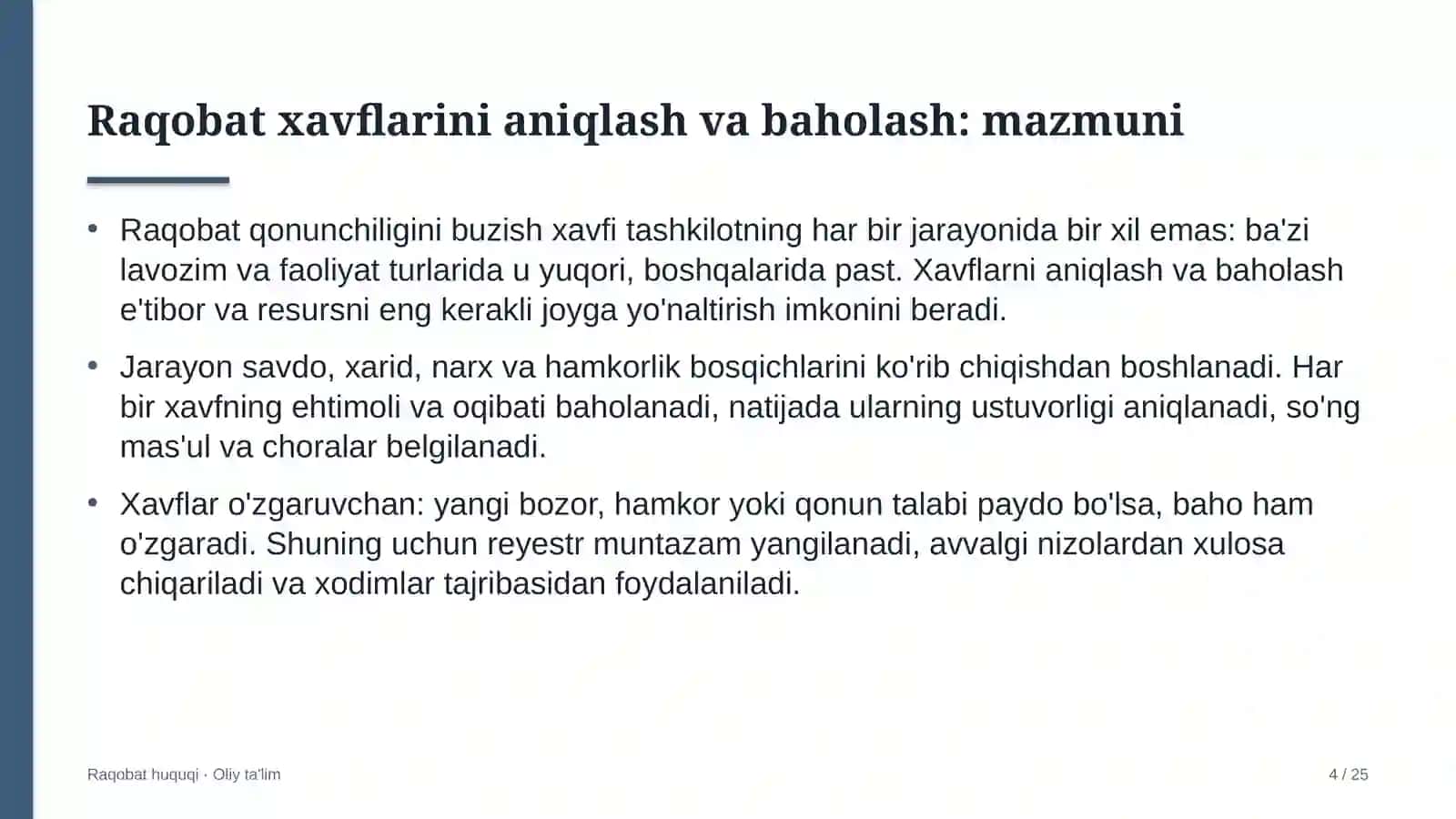 Kredit byurolarida raqobat xavflarini aniqlash va baholash 4