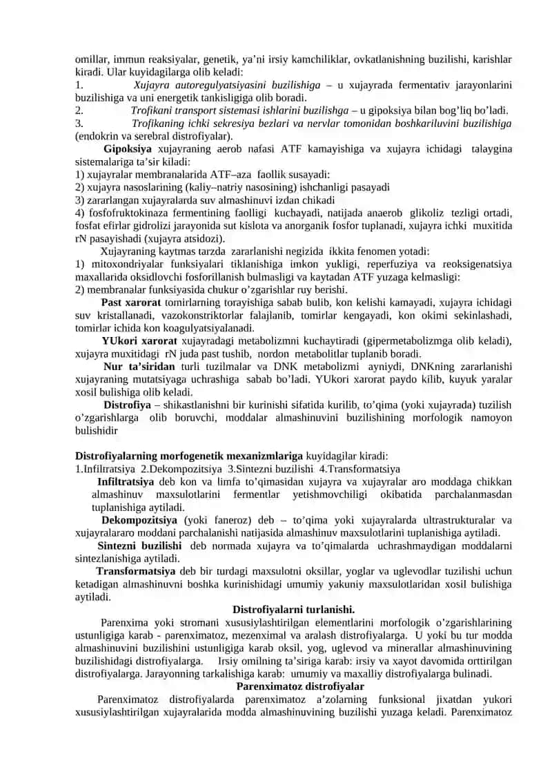 Patologik anatomiya faniga kirish. Alteratsiya. Parenximatoz va stromal– tomirli distrofiyalar 4