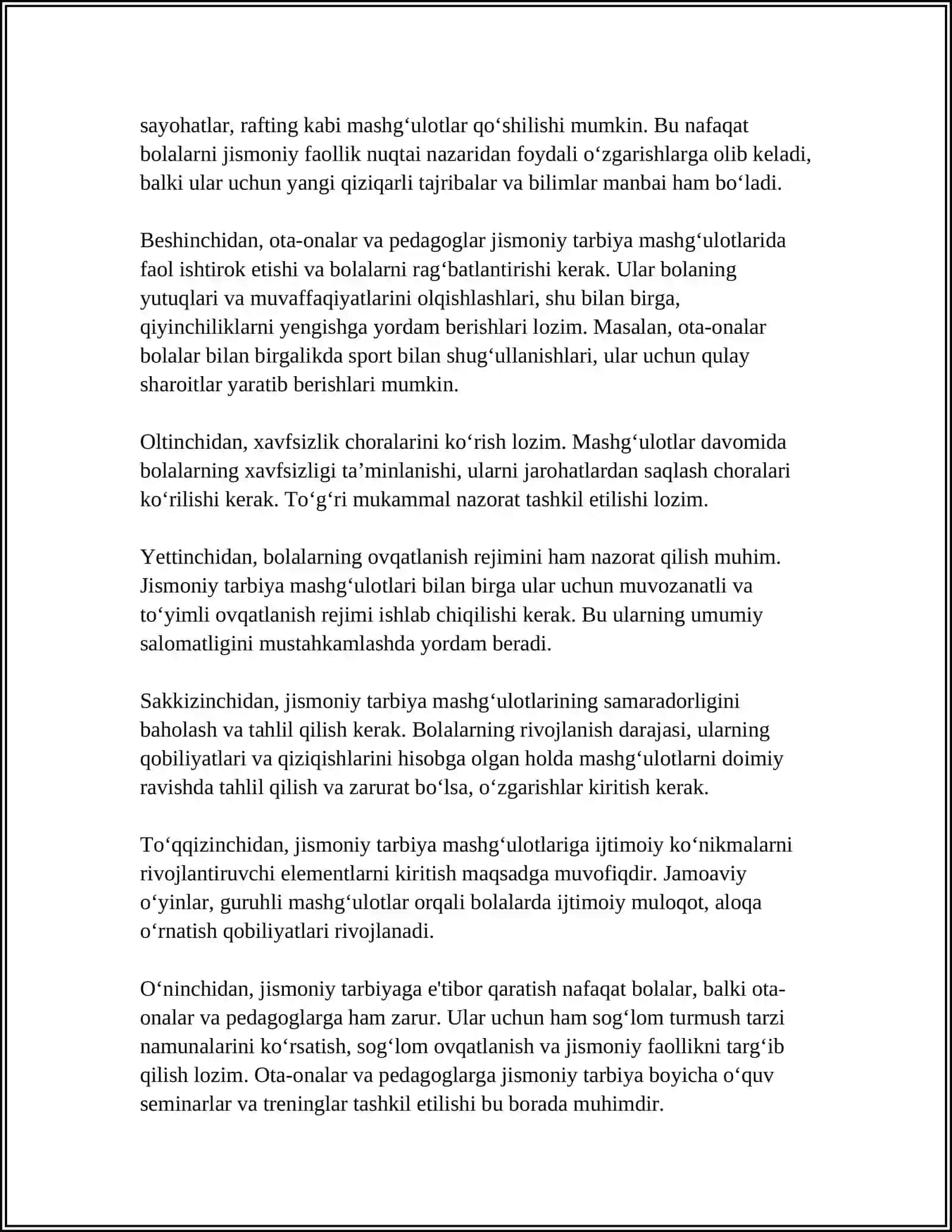 Kundalik reja: Bolalar uchun jismoniy tarbiya mashg'ulotlarini tuzish va jadallashtirish 4