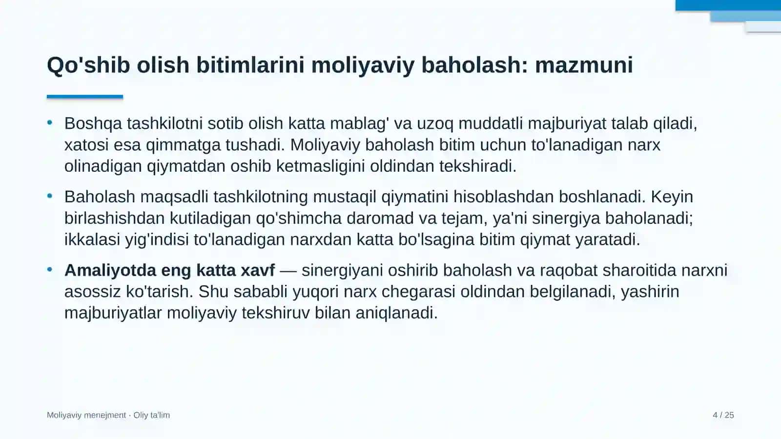yaylov chorvachiligida qo'shib olish bitimlarini moliyaviy baholash 6903 4