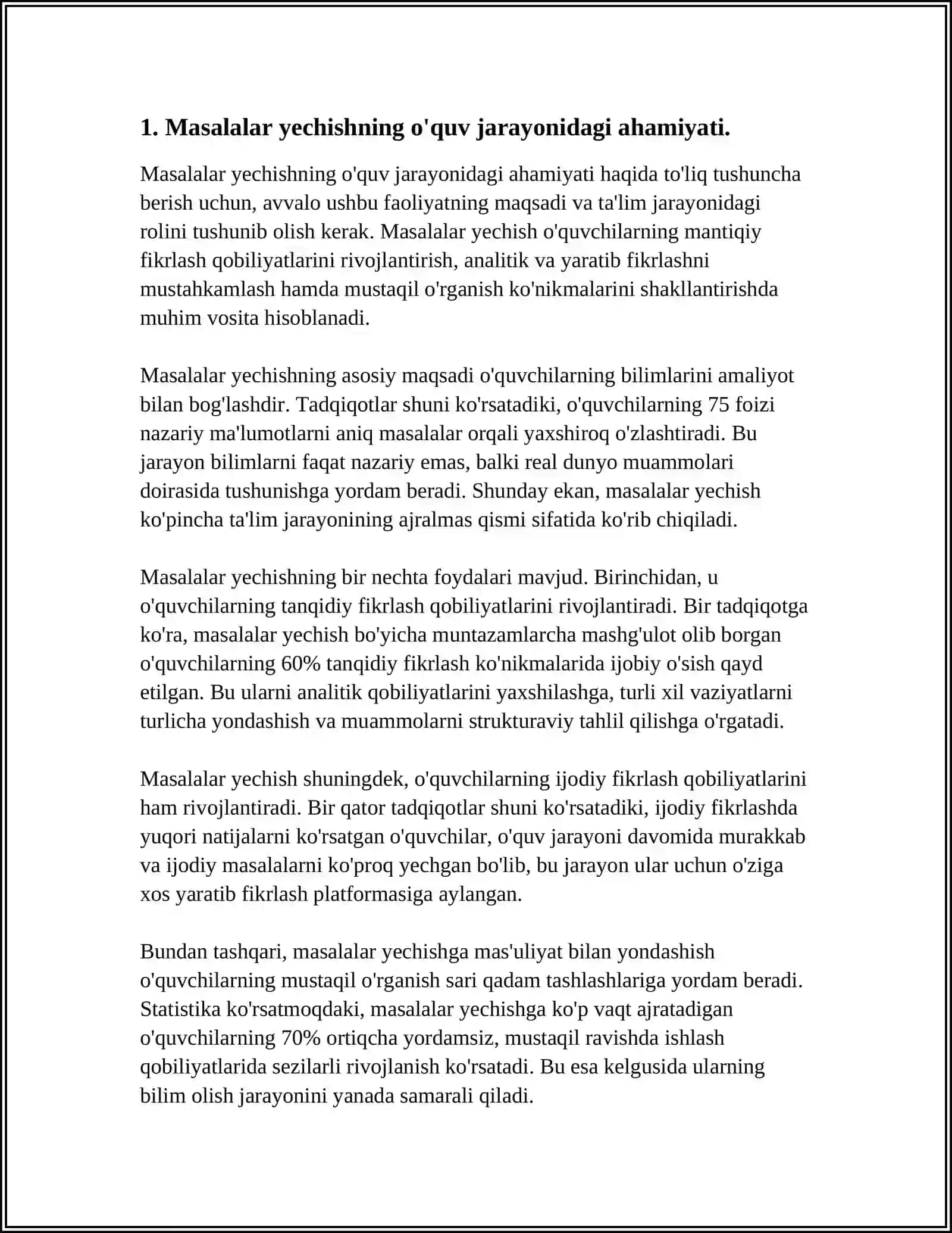 1-SINF MATEMATIKA DARSLARIDA MASALALAR YECHISH ORQALI OʻQUVCHILARINING BILISH FAOLLIGINI OSHIRISH USULI 4