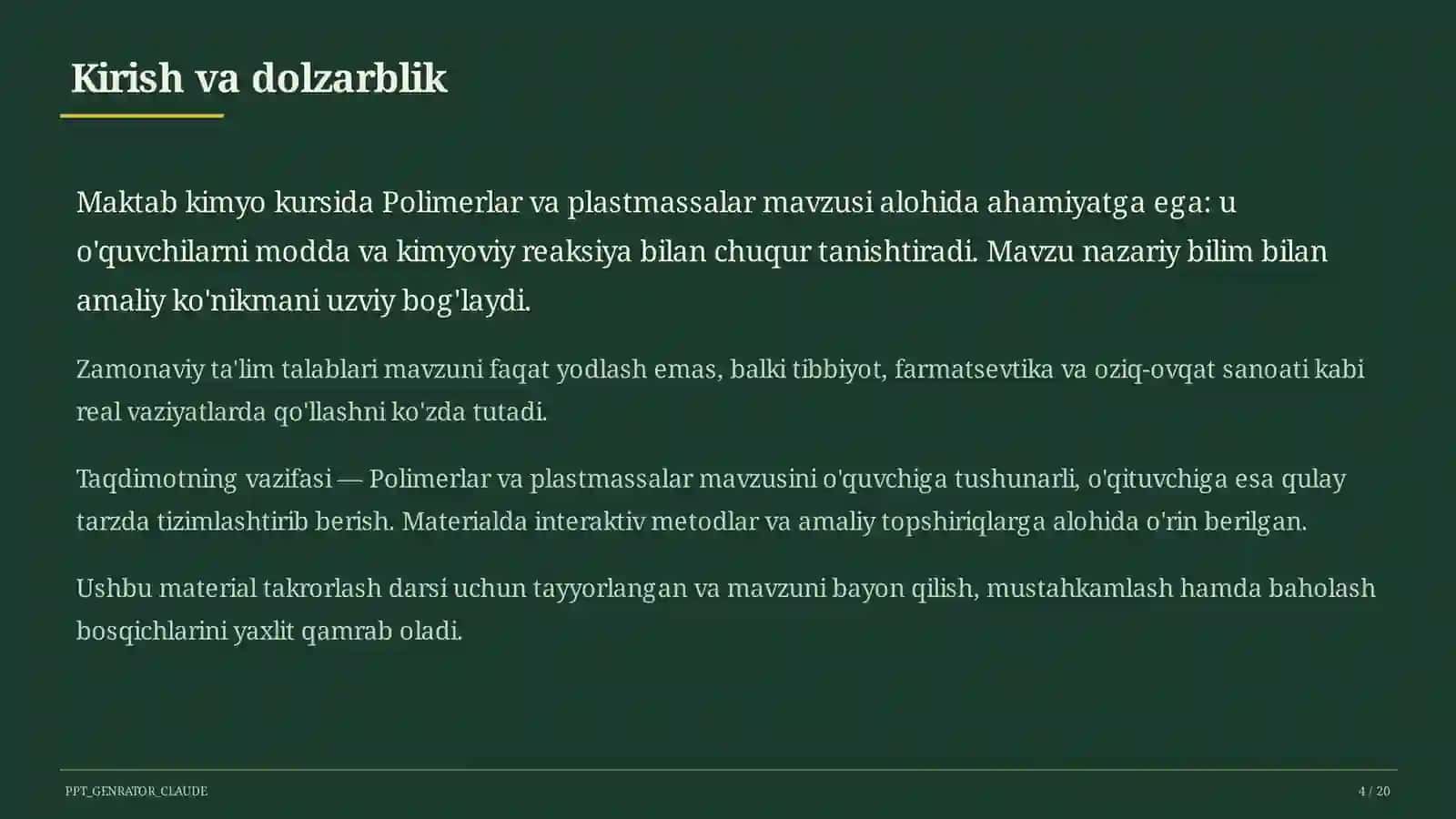 Polimerlar va plastmassalar (11-sinf) 4