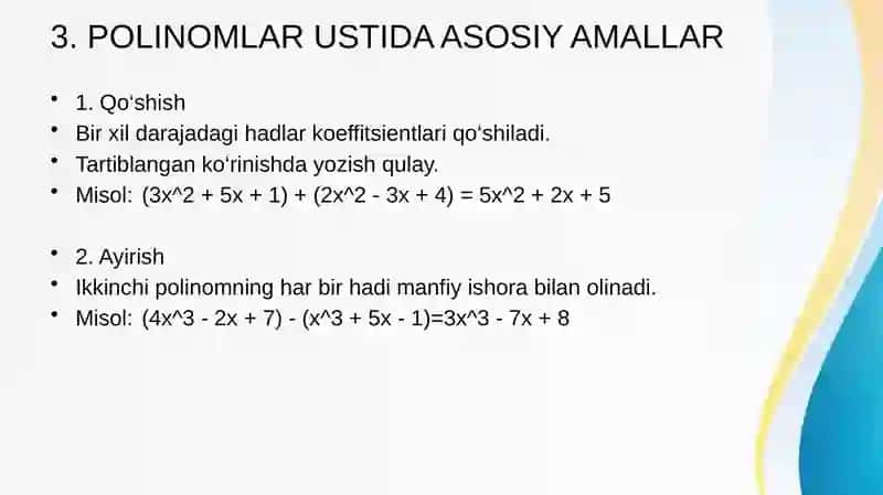 POLINOMLAR USTIDA MATEMATIK AMALLAR 4