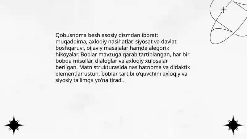 Kaykovus "Qobusnoma asarini oʻqib tahlil qilish 4