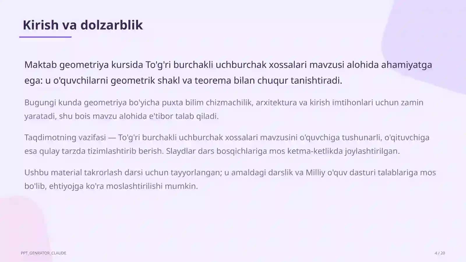 To'g'ri burchakli uchburchak xossalari (7-sinf) 4