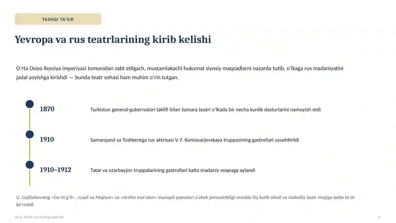 Teatr va Musiqa • Oʻzbekiston tarixi • 9 - sinf • Prezentatsiya 4