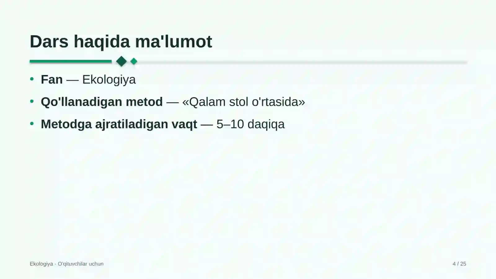 ekologiya darslarida qalam stol o'rtasida metodidan foydalanish 2383 4