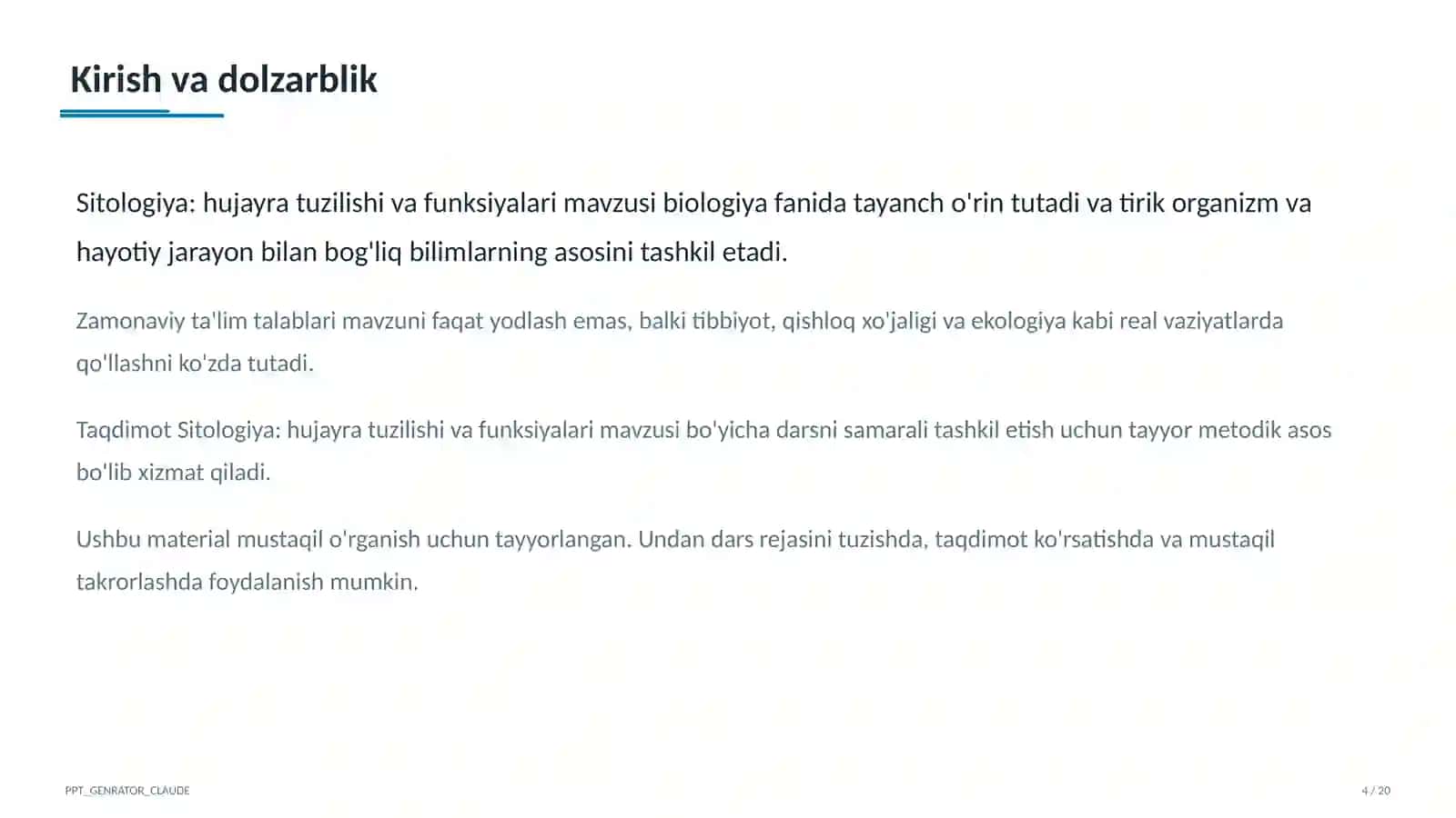 Sitologiya: hujayra tuzilishi va funksiyalari (9-sinf) 4