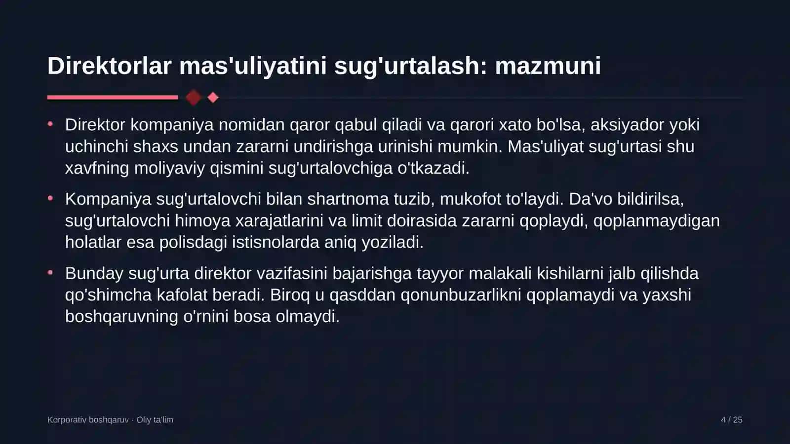 Turizm qishloqlarida direktorlar mas'uliyatini sug'urtalash 4