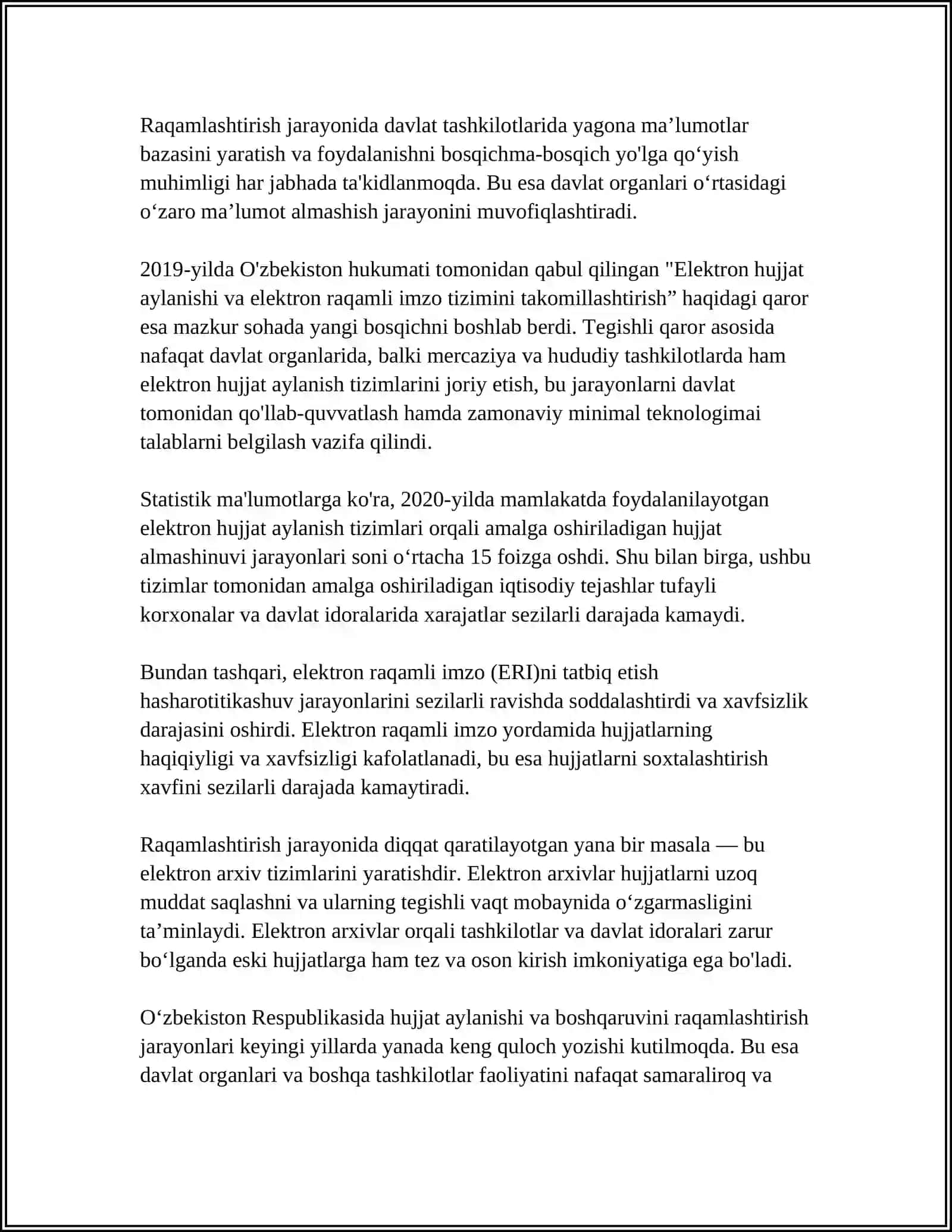 O'ZBEKISTON RESPUBLIKASI HUJJATCHILIGINING TAKOMILLASHUVI 4