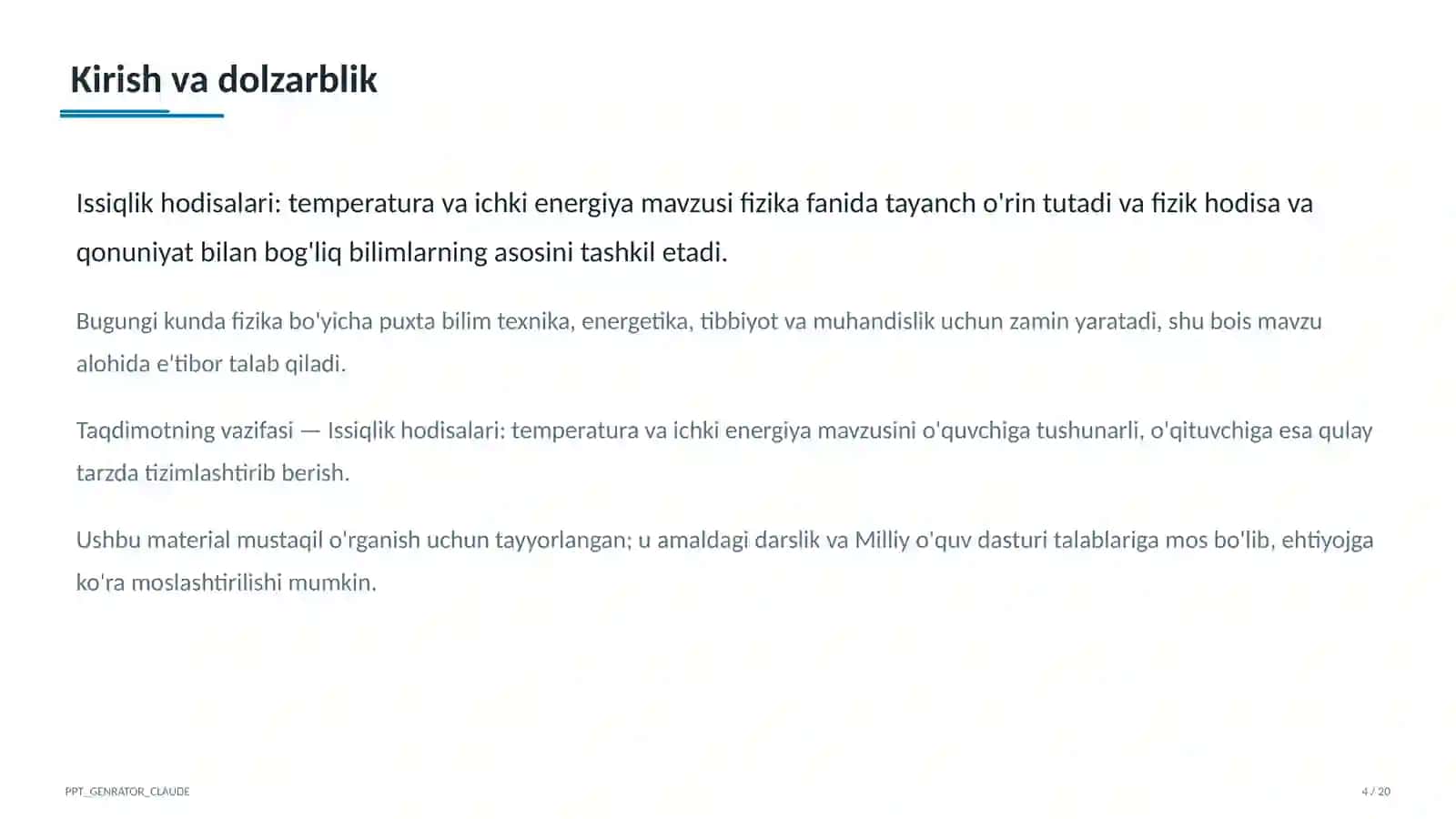 Issiqlik hodisalari: temperatura va ichki energiya (8-sinf) 4