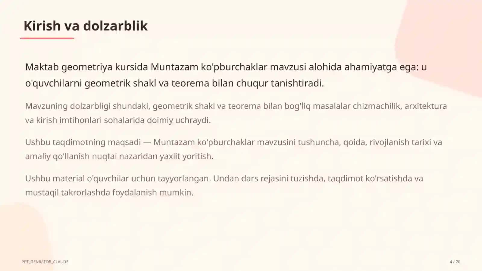Muntazam ko'pburchaklar (9-sinf) 4