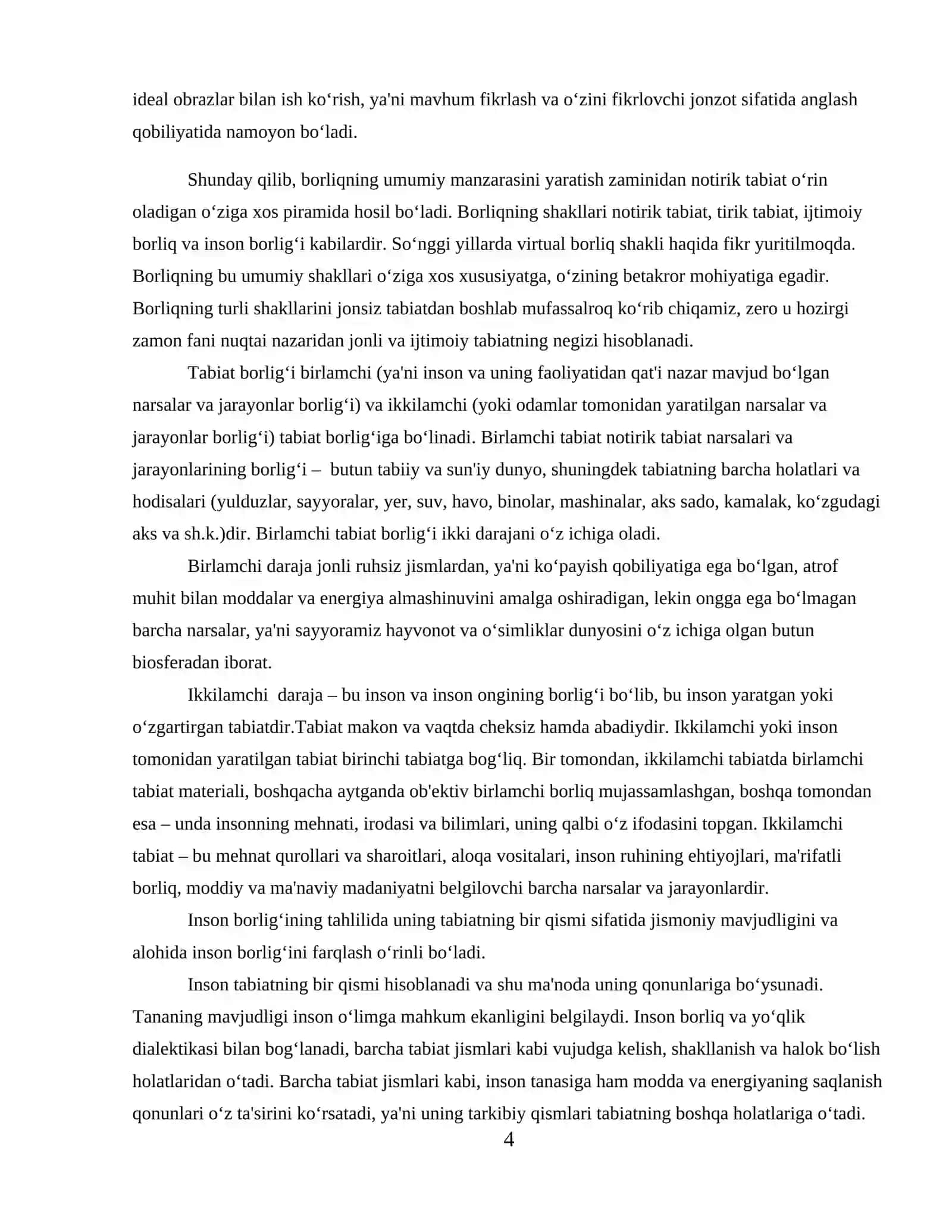 BORLIQ FALSAFASI. ONTOLOGIYA 4