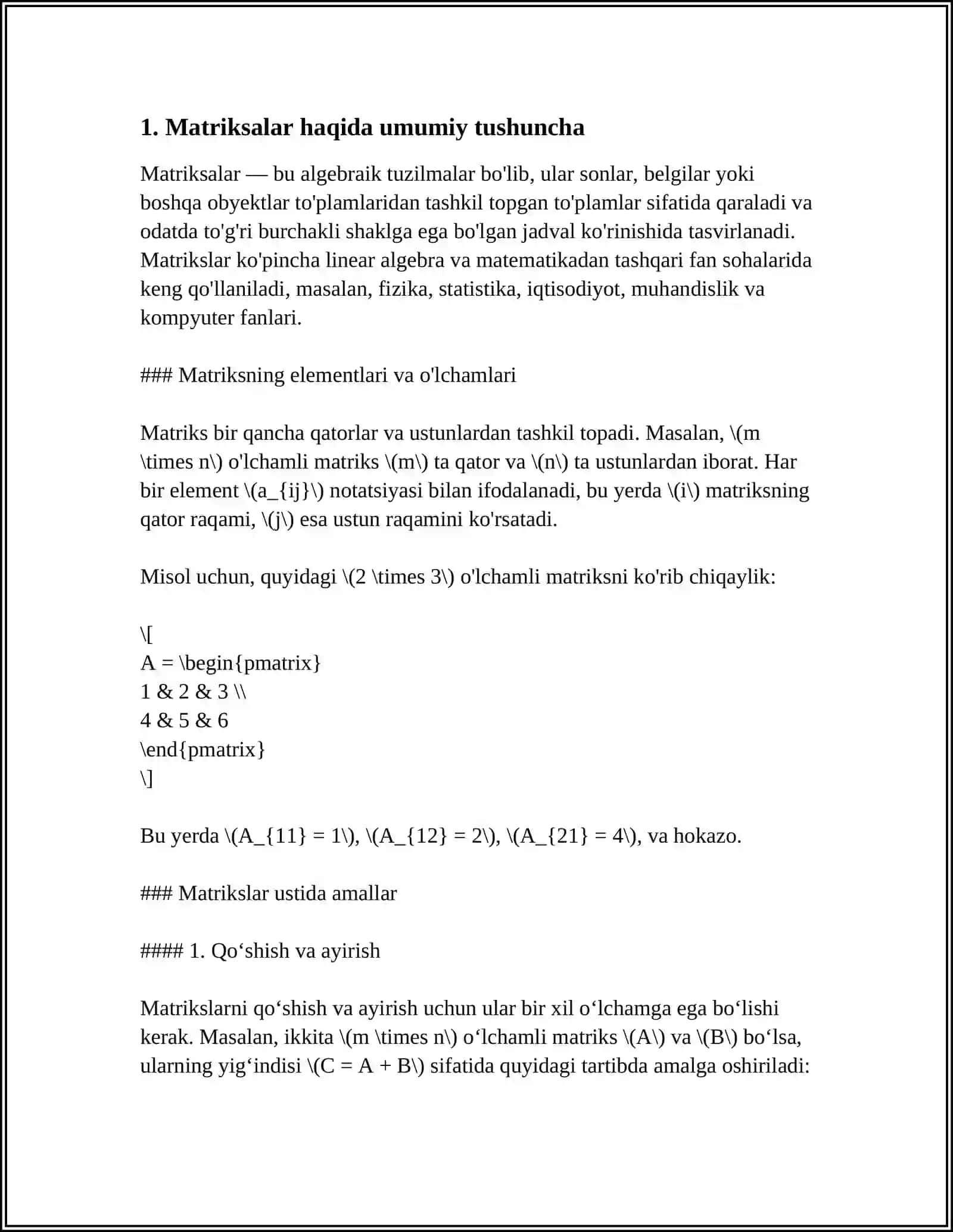 MATRITSALAR. MATRITSA RANGI VA TESKARI MATRITSA 4