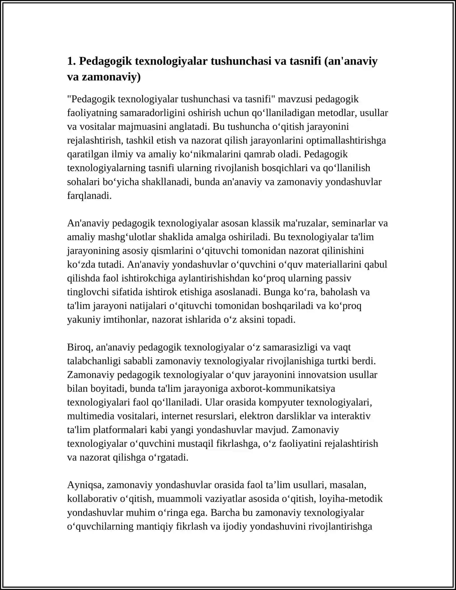 PEDAGOGIK TEXNALOGIYALAR TURLARI ANA'ANAVIY VA ZAMONAVIY PEDAGOGIK TEXNALOGIYALAR 4