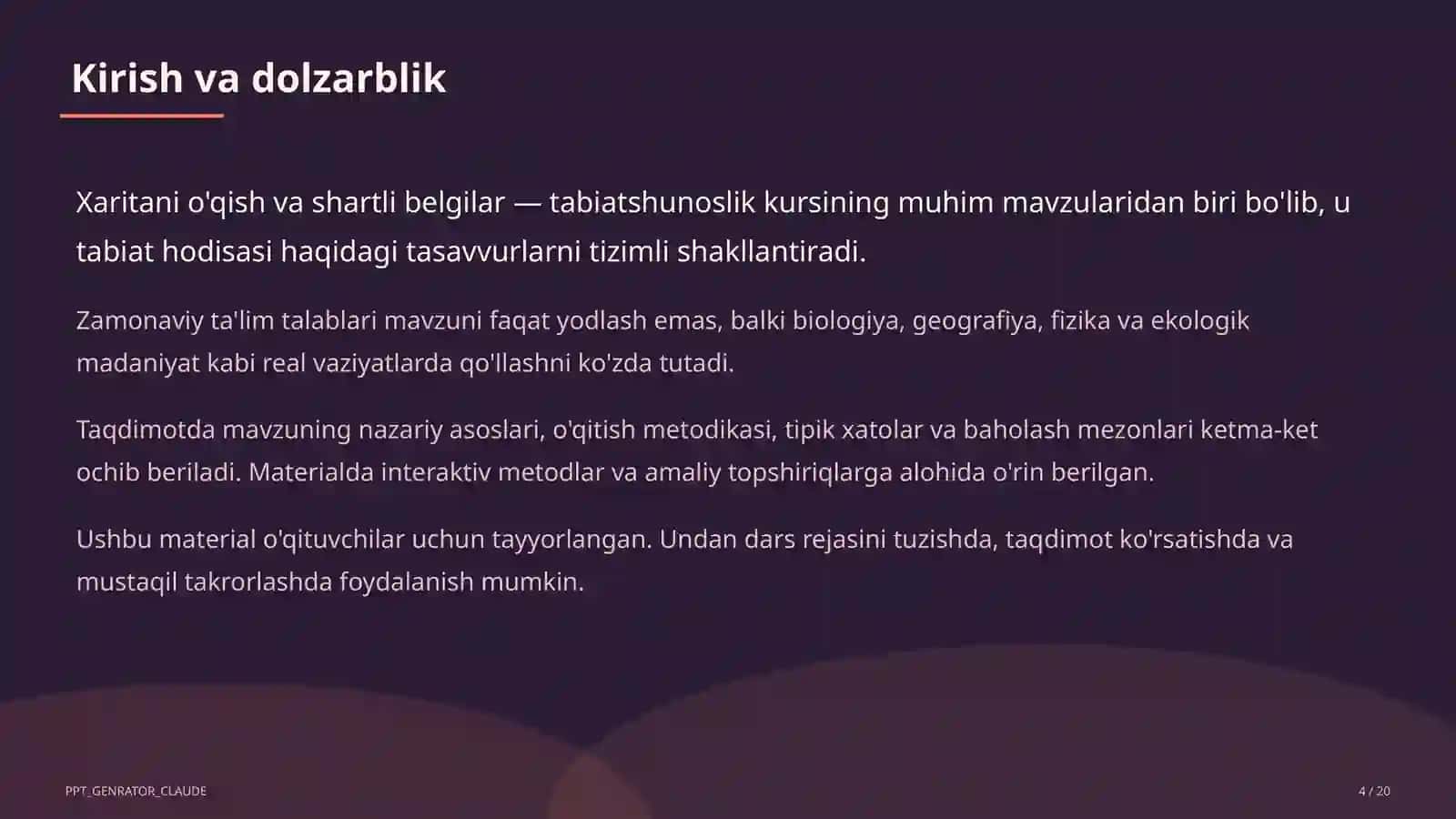 Xaritani o'qish va shartli belgilar (4-sinf) 4